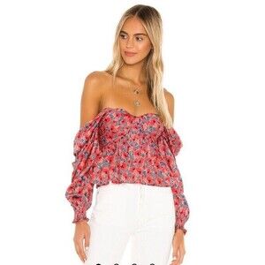 House Of Harlow 1960 Revolve Burna Blouse In Red Poppy Floral Women Size Medium